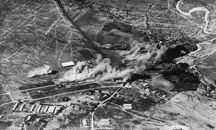 Framed Print : The bombing of Caproni workshops at Mai Edaga by the R. A. F. during Second World War Framed Print : The bombing of Caproni workshops at Mai Edaga by the R. A. F. during Second World War