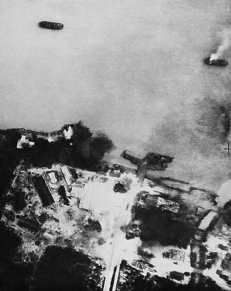 Bombing Raid on Burma Front. Photograph taken from one of the attacking