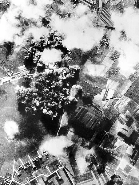 Bombs explode on the Luftwaffe base at Briest north east of Brussels believed to be a