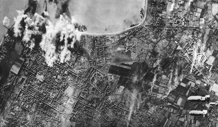 Framed Print : Bombs fall from USaF bombers during WW2 air raid on Germany 1943 Framed Print : Bombs fall from USaF bombers during WW2 air raid on Germany 1943