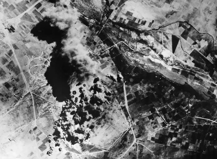 Framed Print : Bombs from Flying Fortresses of the Northwest African Airforces fall on the Sedes Framed Print : Bombs from Flying Fortresses of the Northwest African Airforces fall on the Sedes