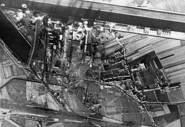 Bombs straddling the target during an RAF attack on Zeebrugge