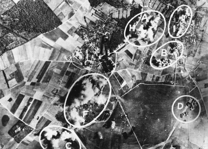 Framed Print : Bombs from United States Army Air Force Flying Fortresses falling on the German occupied