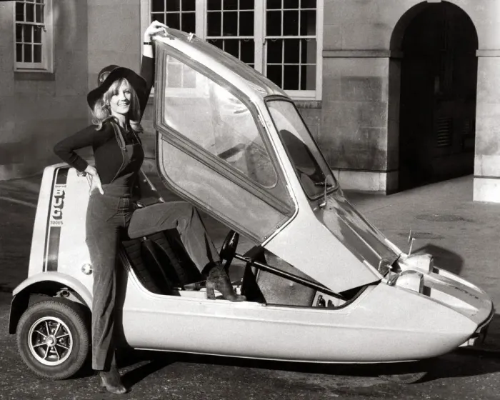 Framed Print : Bond Three Wheeler Bug 1970 - Motors Motor Cars Car model Vickie Hodge poses