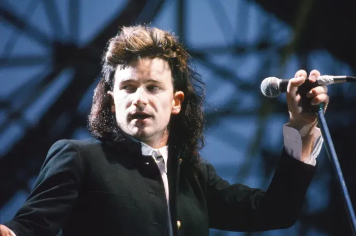 Framed Print : Bono, lead singer of Irish Rock group U2, pictured during the band; Framed Print : Bono, lead singer of Irish Rock group U2, pictured during the band;