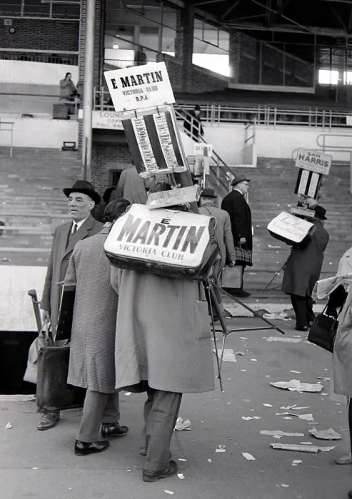 Framed Print : Bookmakers move their eqipment away after taking bets for the race March 1963 Framed Print : Bookmakers move their eqipment away after taking bets for the race March 1963