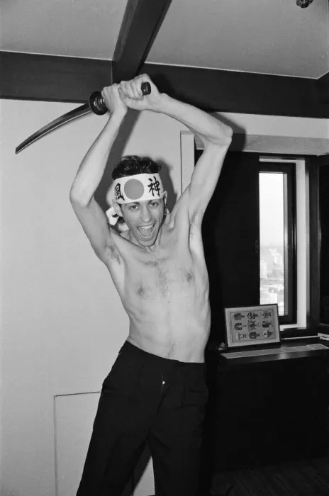Framed Print : The Boomtown Rats in Tokyo. Pictured, singer Bob Geldof with a sword. May 1980