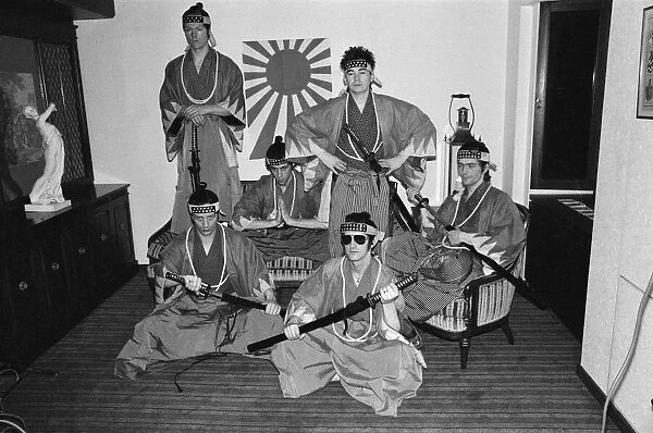 The Boomtown Rats in Tokyo. Pictured, wearing samurai costumes. May 1980
