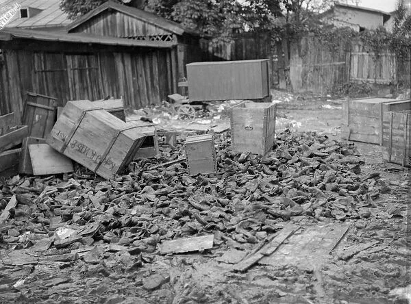 Boots and other supplies abandoned by the retreating Austrian army at Lemberg