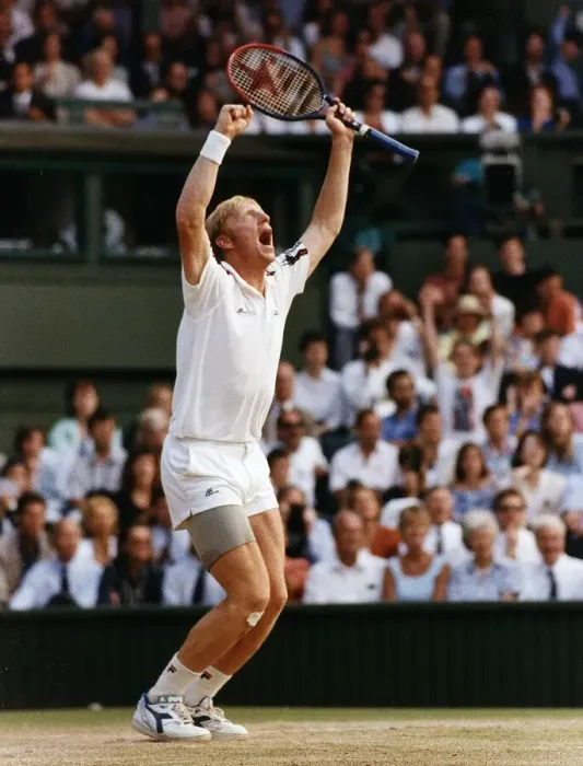 Framed Print : Boris Becker celebrates a winning the Wimbledon tournament Framed Print : Boris Becker celebrates a winning the Wimbledon tournament