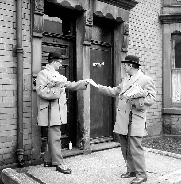 Bowler hatted gentleman paper boys. Tom Hofferton and Stan Stevens. 1966 A569