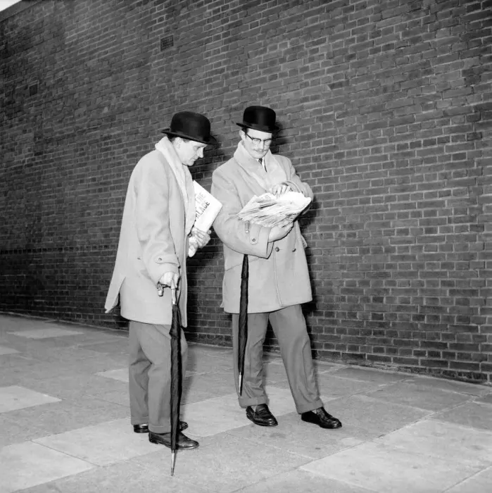 Framed Print : Bowler hatted gentleman paper boys. Tom Hofferton and Stan Stevens. 1966 A569-005 Framed Print : Bowler hatted gentleman paper boys. Tom Hofferton and Stan Stevens. 1966 A569-005