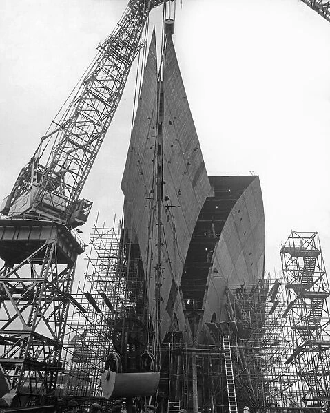 The bows of the the luxury liner Vistafjord are eased into place at the Neptune Yard of