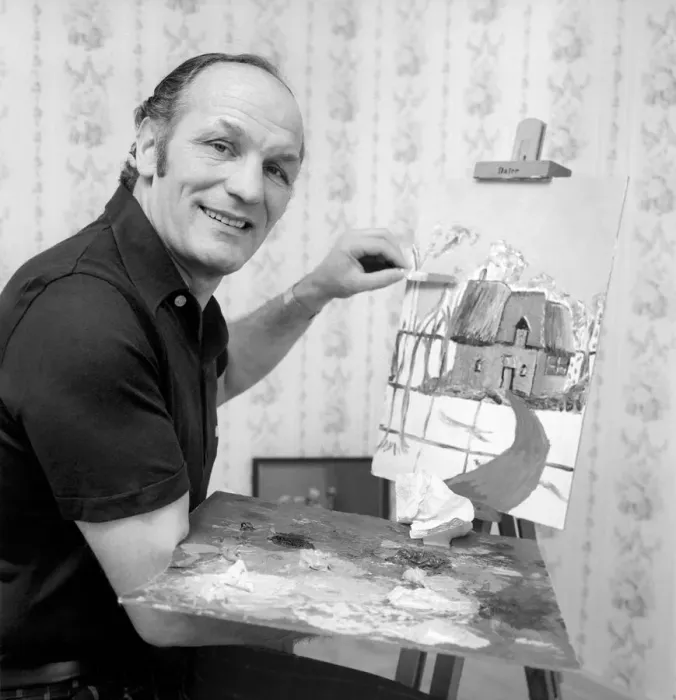 Framed Print : Boxer: Boxing: Painting: Unusual: Henry Cooper working on a painting of a Cotswold