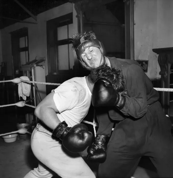 Framed Print : Boxer Don Cockell seen here Training in a Brighton Gym for his next fight his sparring Framed Print : Boxer Don Cockell seen here Training in a Brighton Gym for his next fight his sparring