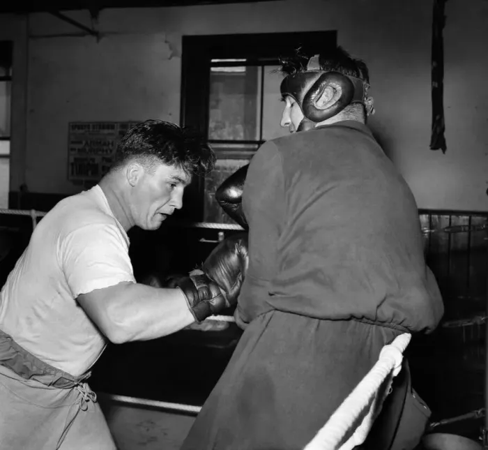 Framed Print : Boxer Don Cockell seen here Training in a Brighton Gym for his next fight his sparring Framed Print : Boxer Don Cockell seen here Training in a Brighton Gym for his next fight his sparring
