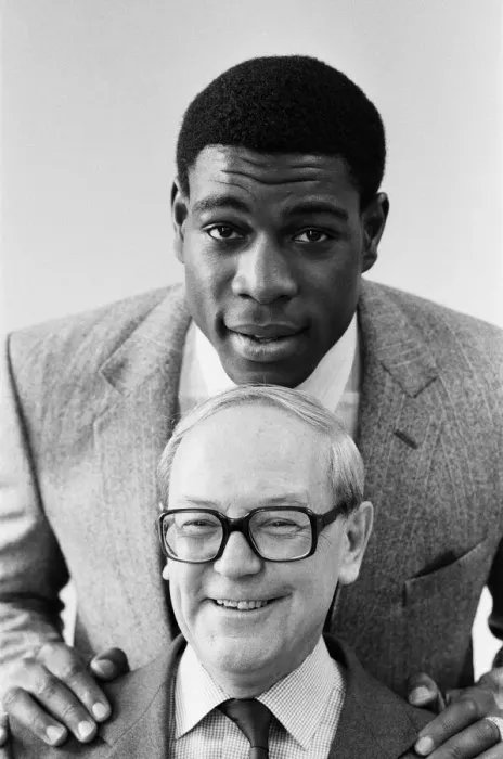 Framed Print : Boxer Frank Bruno and TV presenter Harry Carpenter Known for his double act with British