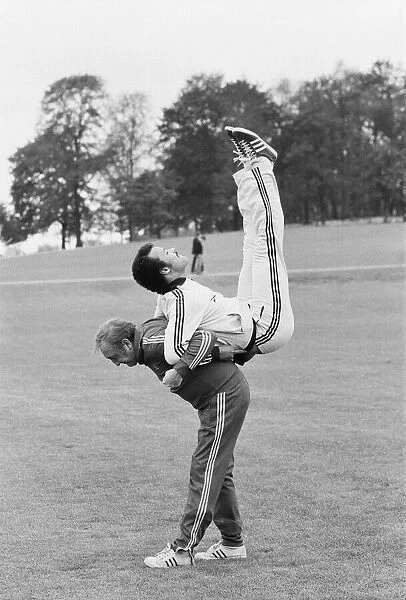 Boxer John Conteh and Ronald Fraser training for a forthcoming film