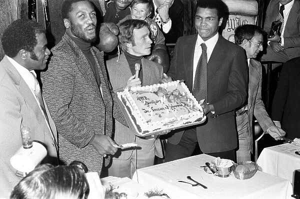 Boxers Party attended by fighters Joe Frazier and Muhammad Ali. January 1974
