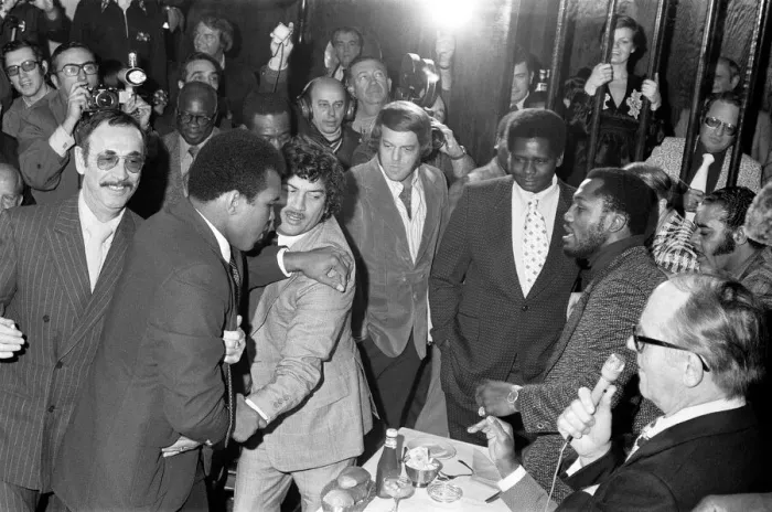 Framed Print : Boxers Party attended by fighters Joe Frazier and Muhammad Ali. January 1974 Framed Print : Boxers Party attended by fighters Joe Frazier and Muhammad Ali. January 1974