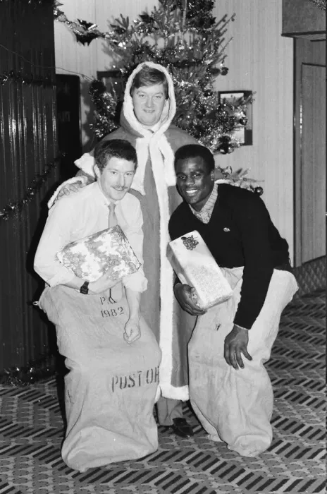 Framed Print : Boxers Terry Marsh and Errole Christie with promoter Frank Warren