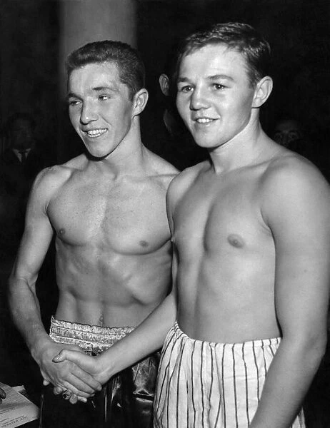 Boxers Terry Spinks (right) and John O Brien of Scotland shake hands before their