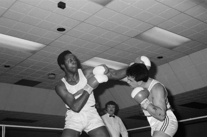Framed Print : Boxing at Austin Social Club. Jimmy Moran on the right. 18th January 1987 Framed Print : Boxing at Austin Social Club. Jimmy Moran on the right. 18th January 1987