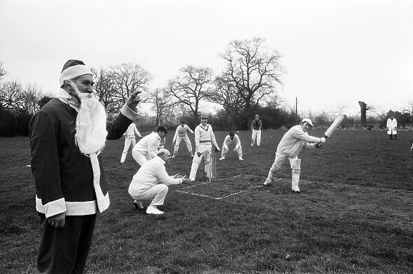 Boxing Day Cricket Match, 26th December 1972. Father Christmas at slip