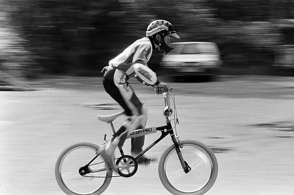 A boy on a BMX bike. 14th August 1985