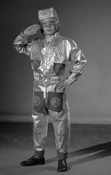 Boy dressed as Dan Dare astronaut for a Reveille feature on dressing up 2nd December