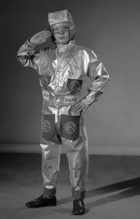 Framed Print : Boy dressed as Dan Dare astronaut for a Reveille feature on dressing up 2nd December