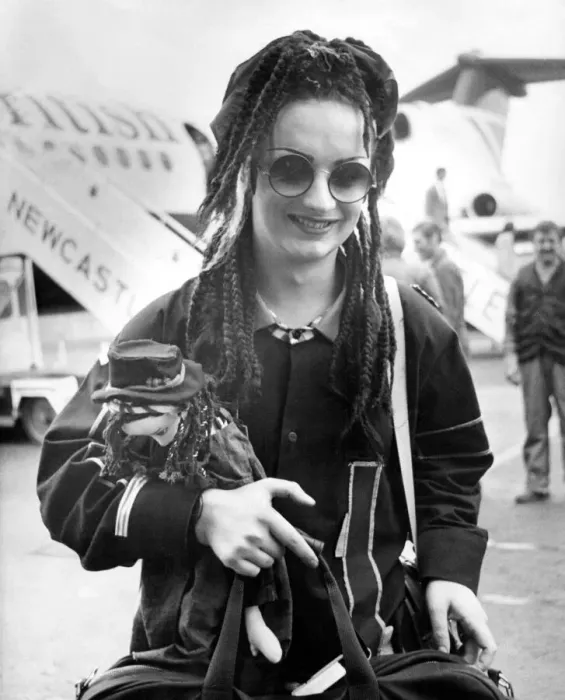 Framed Print : Boy George arrives at Newcastle Airport 23 June 1983 Framed Print : Boy George arrives at Newcastle Airport 23 June 1983