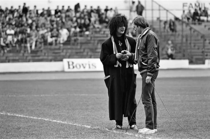 Framed Print : Boy George at Chelsea FCs ground to film a video for Culture Clubs