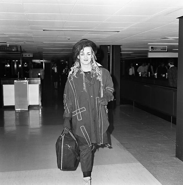 Boy George of the pop group Culture Club arriving at Heathrow from Paris