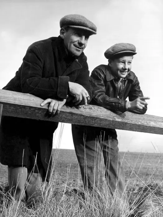 Framed Print : Boy Jockey Lester Piggott at Lambourn Berkshire with his father Keith Piggott Framed Print : Boy Jockey Lester Piggott at Lambourn Berkshire with his father Keith Piggott