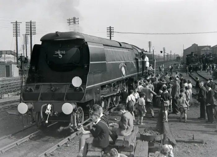 Framed Print : Boy Scouts train spotting admire the steam locomotive during an open day at the Ashford Framed Print : Boy Scouts train spotting admire the steam locomotive during an open day at the Ashford