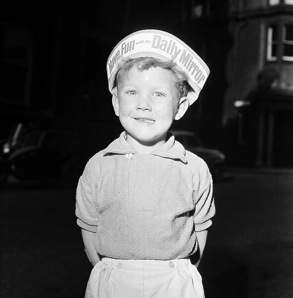 Boy wearing Daily Mirror Hat, to promote Daily Mirror Day at Belle Vue