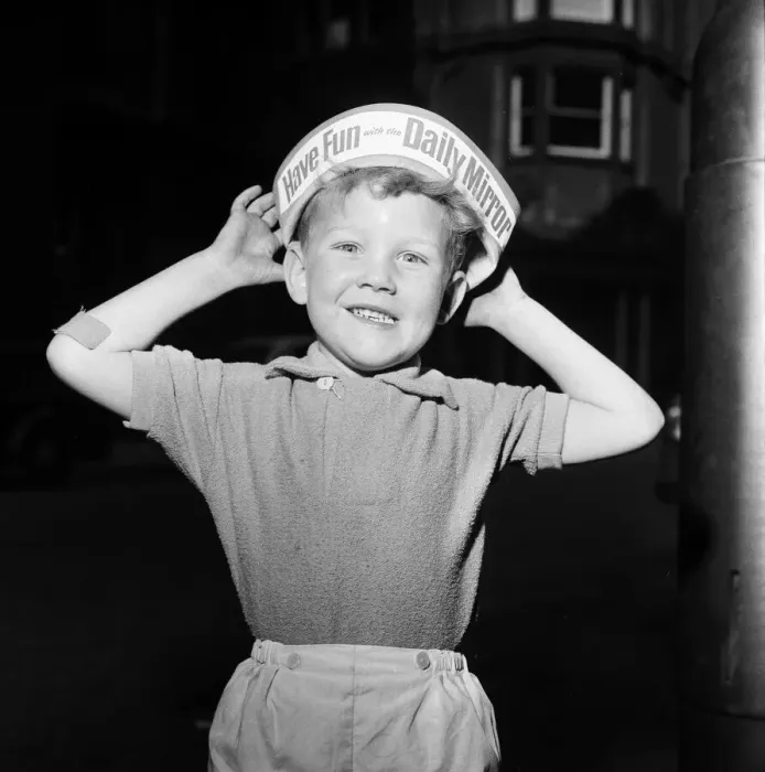 Framed Print : Boy wearing Daily Mirror Hat, to promote Daily Mirror Day at Belle Vue Framed Print : Boy wearing Daily Mirror Hat, to promote Daily Mirror Day at Belle Vue