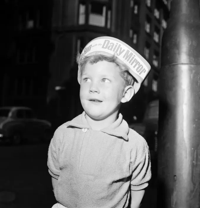 Framed Print : Boy wearing Daily Mirror Hat, to promote Daily Mirror Day at Belle Vue Framed Print : Boy wearing Daily Mirror Hat, to promote Daily Mirror Day at Belle Vue
