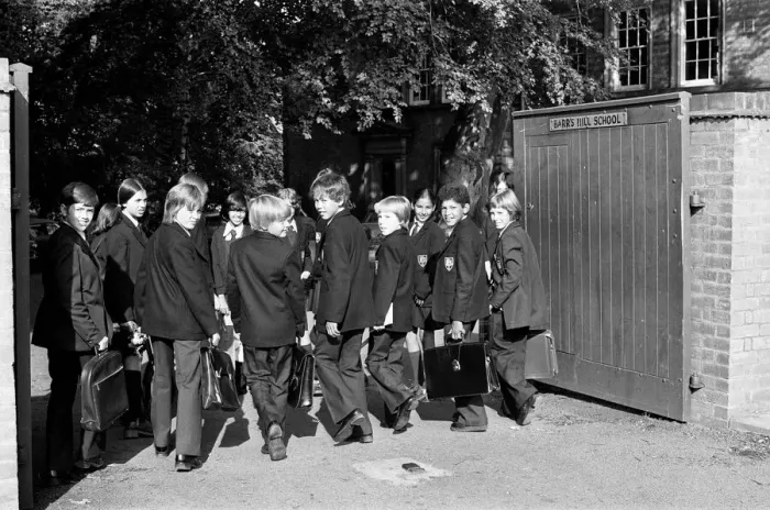 Framed Print : Boys arriving at Barrs Hill School in Coventry for the first time since it changed Framed Print : Boys arriving at Barrs Hill School in Coventry for the first time since it changed