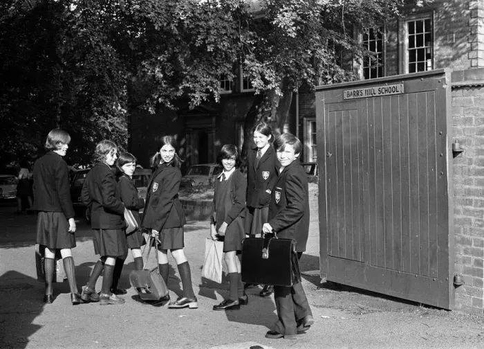 Framed Print : Boys arriving at Barrs Hill School in Coventry for the first time since it changed Framed Print : Boys arriving at Barrs Hill School in Coventry for the first time since it changed