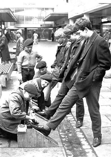 Boys from the Coventry (Whitmore Park) 41st Scouts shoe-shining in Shelton Square