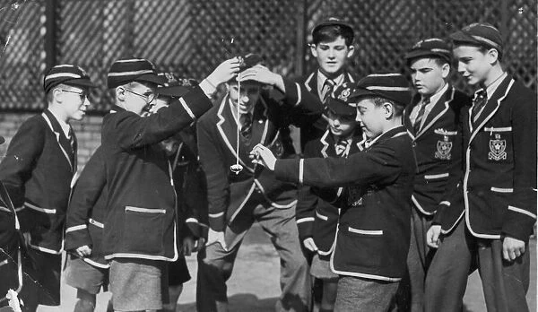 Boys from St Illtyds School in Cardiff, playing conkers Colin Brett, left