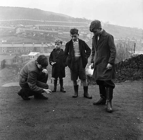 Boys of Stanleytown, South Wales, playing marbles, called locally 'allies'