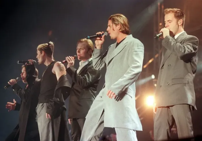 Framed Print : Boyzone pop group at the SECC December 1999 wearing suits Framed Print : Boyzone pop group at the SECC December 1999 wearing suits