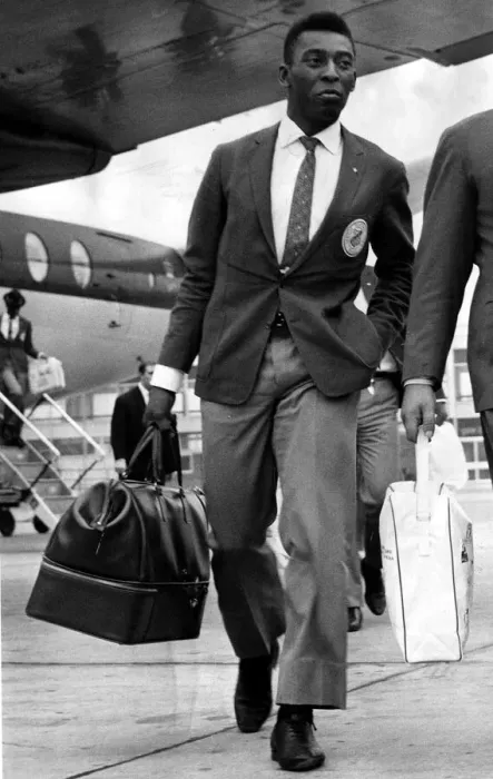Framed Print : Brazil and Santos football star Pele walks along the tarmac after arriving at Ringway Framed Print : Brazil and Santos football star Pele walks along the tarmac after arriving at Ringway