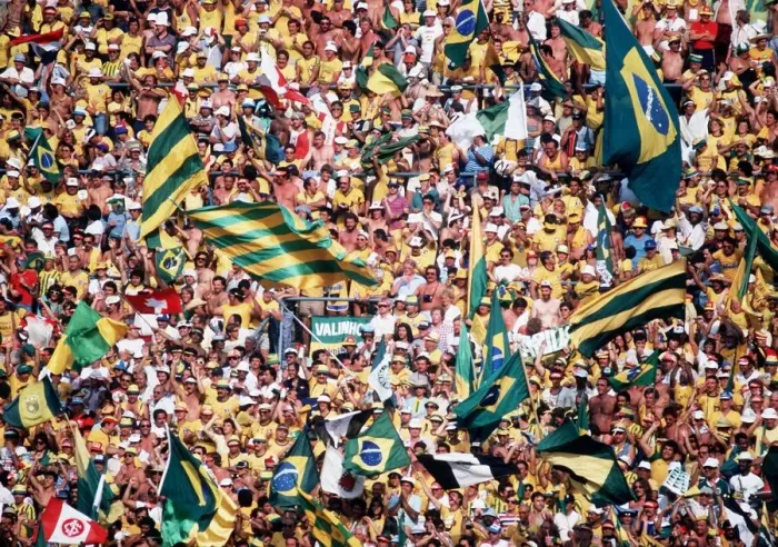 Framed Print : Brazilian fans World Cup 1982 football supporters after goal scored Framed Print : Brazilian fans World Cup 1982 football supporters after goal scored