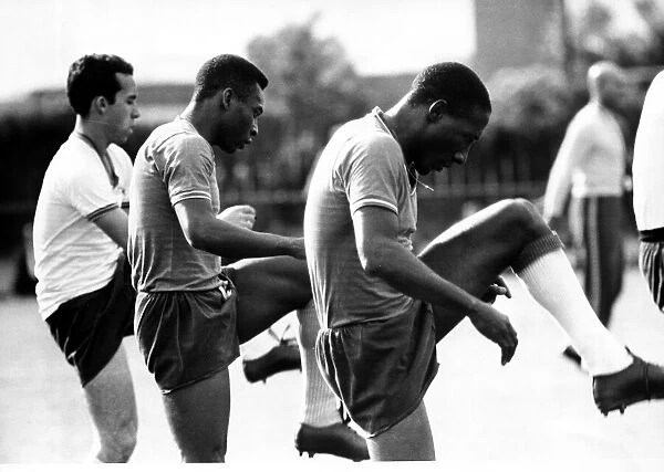 Brazilian football star Pele in a training session at Bolton during the 1966 World Cup