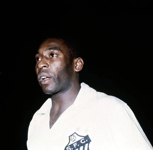 Brazilian footballer Pele playing for his club side Santos November 1969