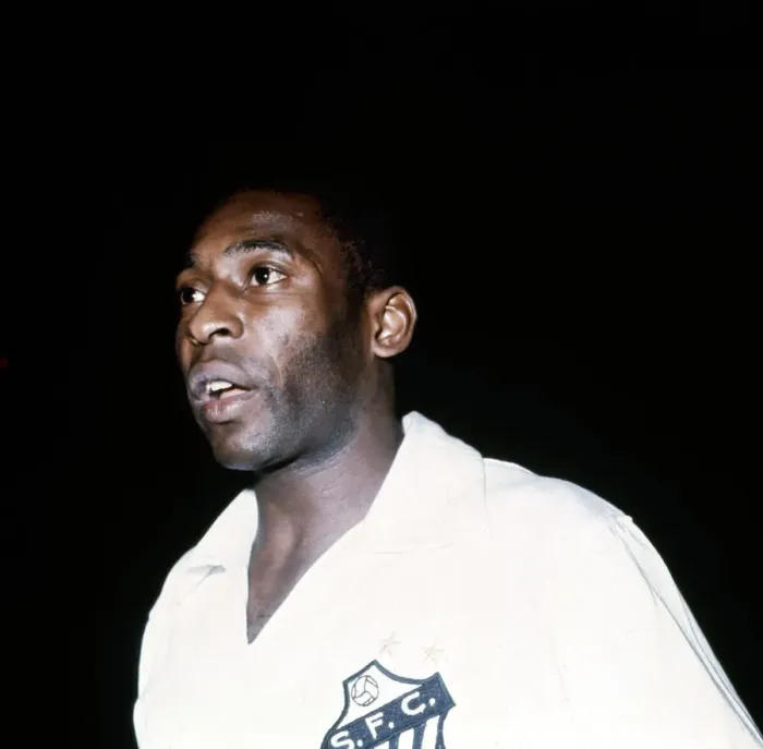 Framed Print : Brazilian footballer Pele playing for his club side Santos November 1969